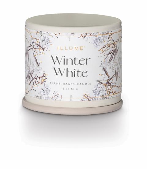 Winter White Demi Vanity Tin Kerze, Weiß, 