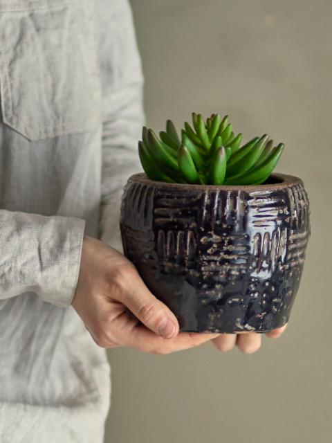 Muan Deco Flowerpot, Black, Terracotta