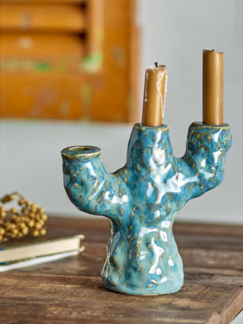 Tahoka Candle Holder, Blue, Stoneware