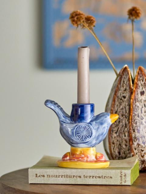 Ainsa Candle Holder, Blue, Stoneware