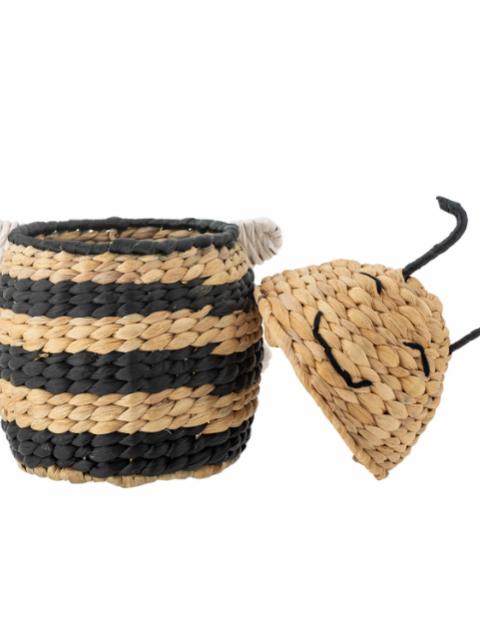 Finn Basket w/Lid, Black, Water Hyacinth