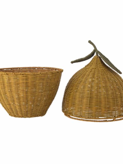 Sage Basket w/Lid, Yellow, Rattan