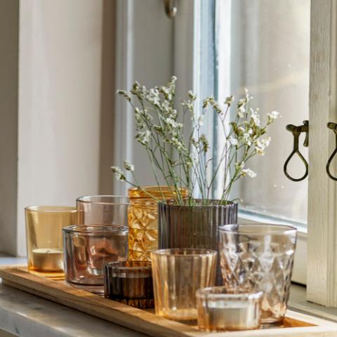 Sanga Tablett mit Teelichthaltern, Braun, Glas