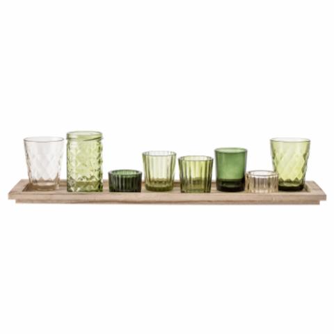 Sanga Tablett mit Teelichthaltern, Grün, Glas