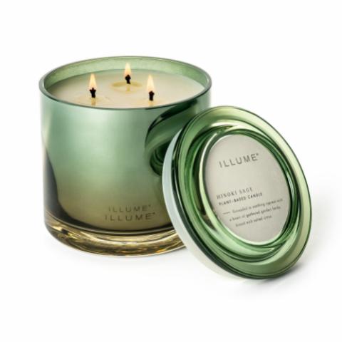 Hinoki Sage Statement Glass Candle, Green,