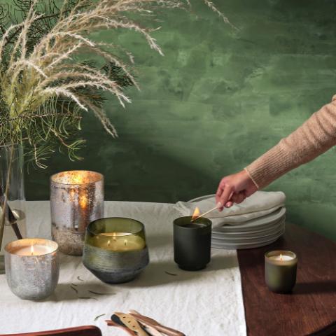 Balsam & Cedar Crackle Glas Kerze, Grün,