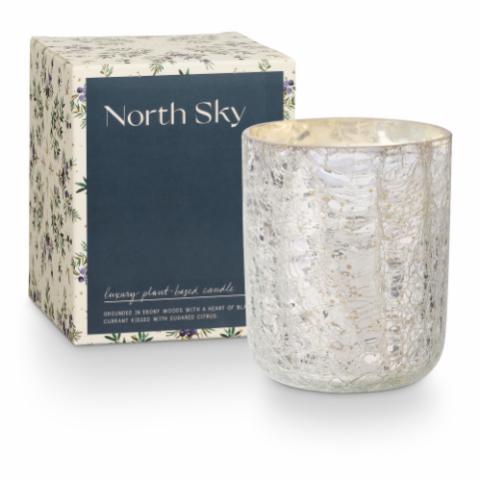 North Sky Crackle Verre Bougie, Argent,