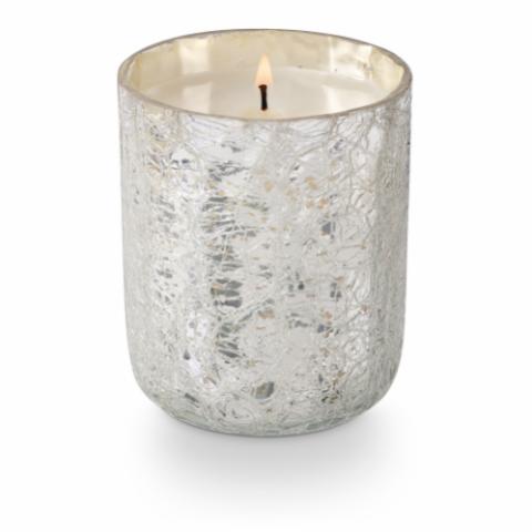 North Sky Crackle Glass Candle, Silver,