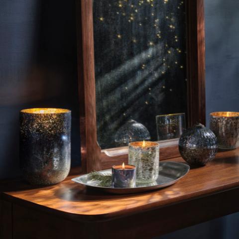 North Sky Crackle Glas Kerze, Silber,