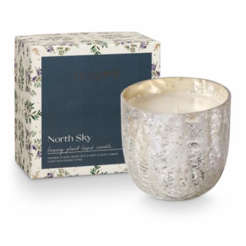 North Sky Crackle Verre Bougie, Argent,