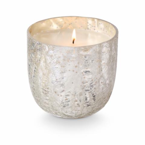 North Sky Crackle Glass Candle, Silver,