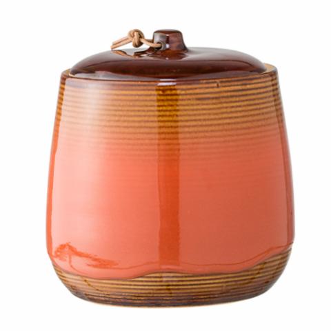 Jar w/Lid, Orange, Stoneware