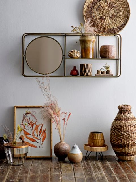 Osvald Mirror w/Shelf, Gold, Metal