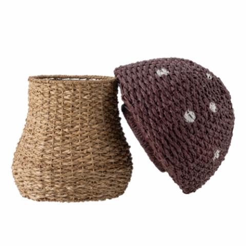 Corintha Basket w/Lid, Red, Seagrass