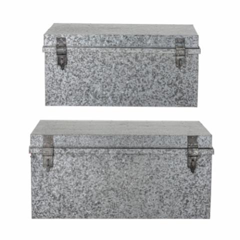 Dian Storage Box w/Lid, Grey, Galvanized Iron