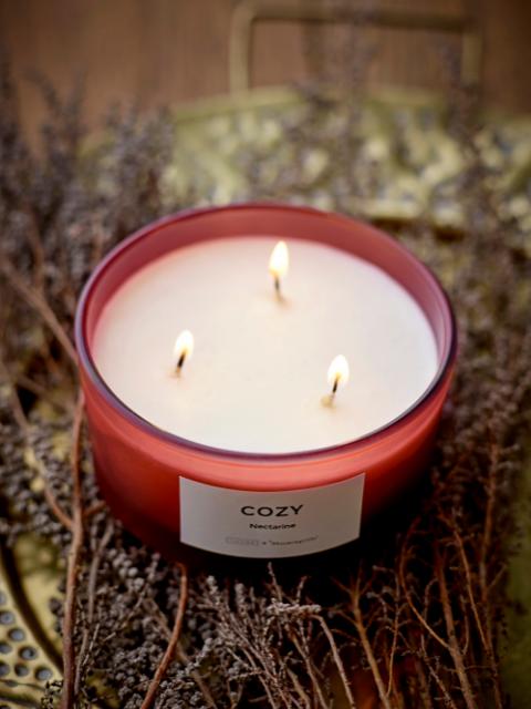 COZY - Nectarine Scented Candle, Red, Natural Wax
