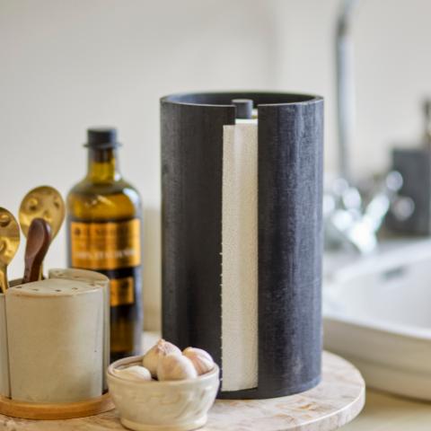 Celian Socle d’essuie-tout, Noir, Paulownia