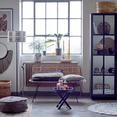 Freya Plateau de table, Noir, Bois d'hévéa