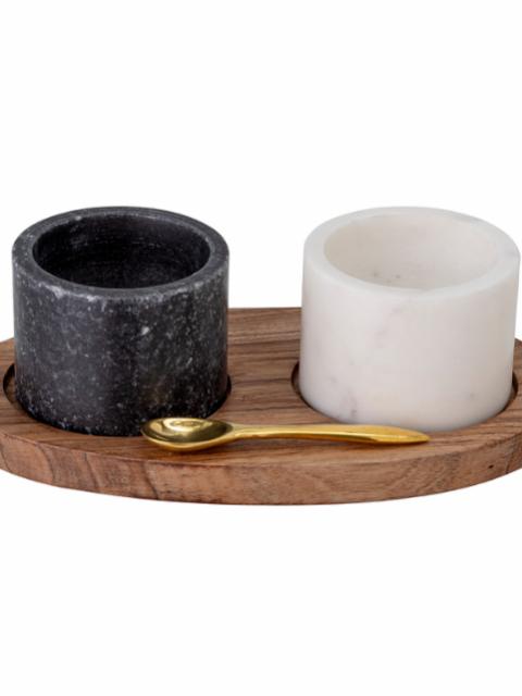 Florio Salt Jar w/Spoon, Black, Marble