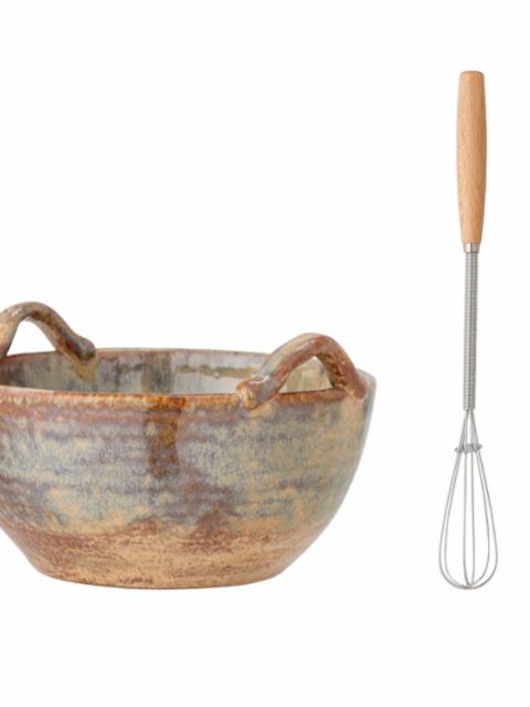 Dahlia Bowl w/Whisk, Brown, Stoneware