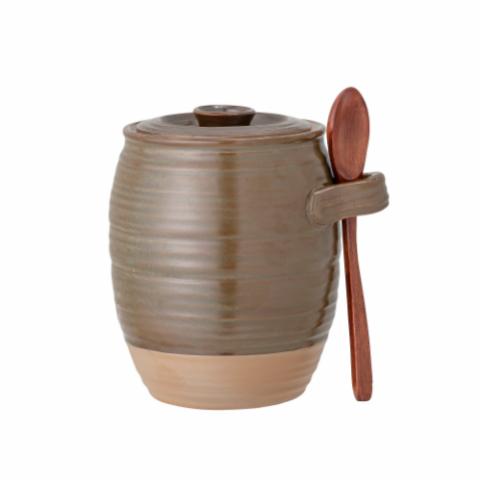 Moss Jar w/Lid & Spoon, Green, Stoneware
