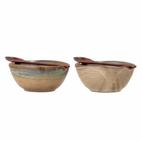 Dahlia Bowl w/Spoon, Brown, Stoneware