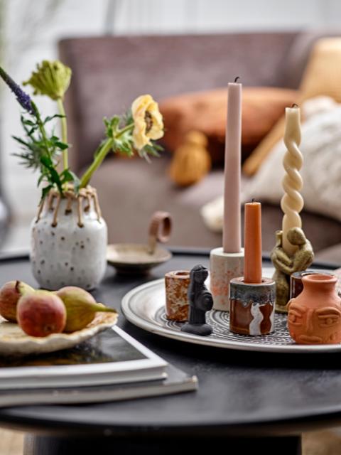 Hanin Candlestick, Brown, Stoneware