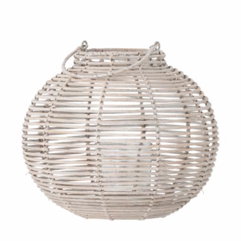 Malua Lantern w/Glass, White, Rattan