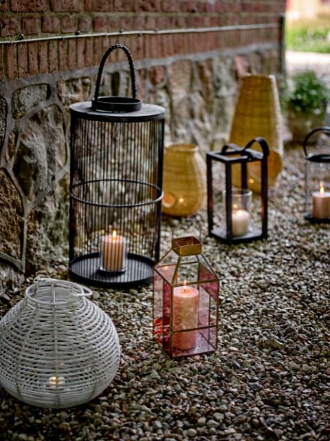 Malua Laterne mit Glas, Weiß, Rattan