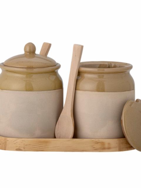 Elaf Jar w/Lid & Spoon, Brown, Stoneware