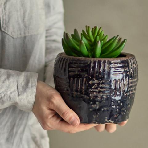Muan Pot de fleurs déco, Noir, Terre cuite