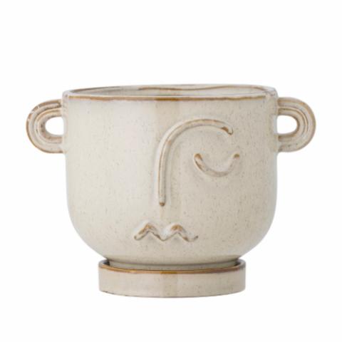 Samaa Flowerpot w/Saucer, Nature, Stoneware