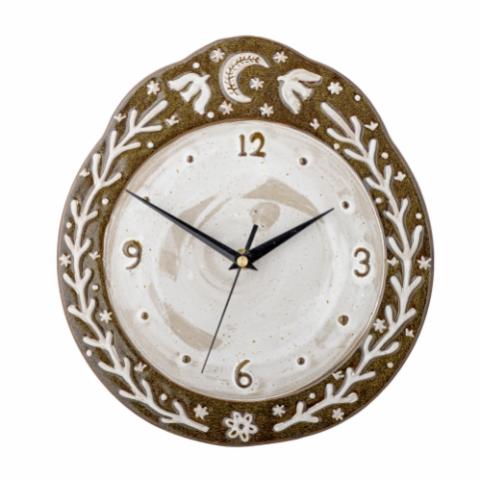 Olena Wall Clock, Brown, Stoneware