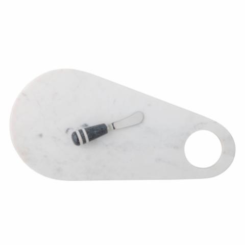 Abrielle Serving Board w/Knife, White, Marble
