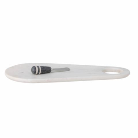 Abrielle Serving Board w/Knife, White, Marble