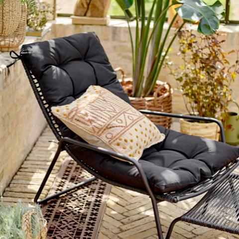 Boel Chaise Longue avec Tabouret, Noir, Métal