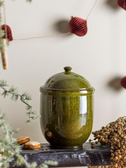 Jenifer Jar w/Lid, Green, Stoneware