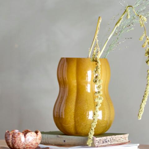 Pumpkin Vase, Brown, Glass
