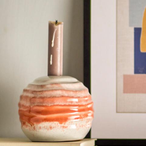 Paula Candle Holder, Orange, Stoneware