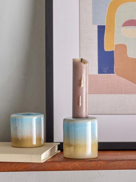 Safie Candle Holder, Blue, Stoneware