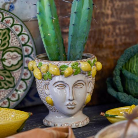 Limone Flowerpot, Yellow, Stoneware