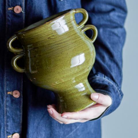 Raia Flowerpot, Green, Stoneware