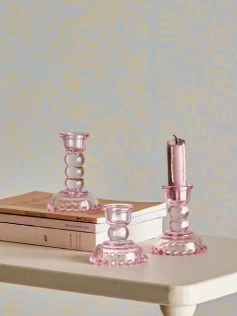 Delphia Candle Holder, Rose, Glass
