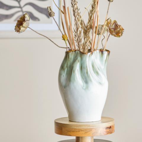 Nisha Vase, Grün, Steingut