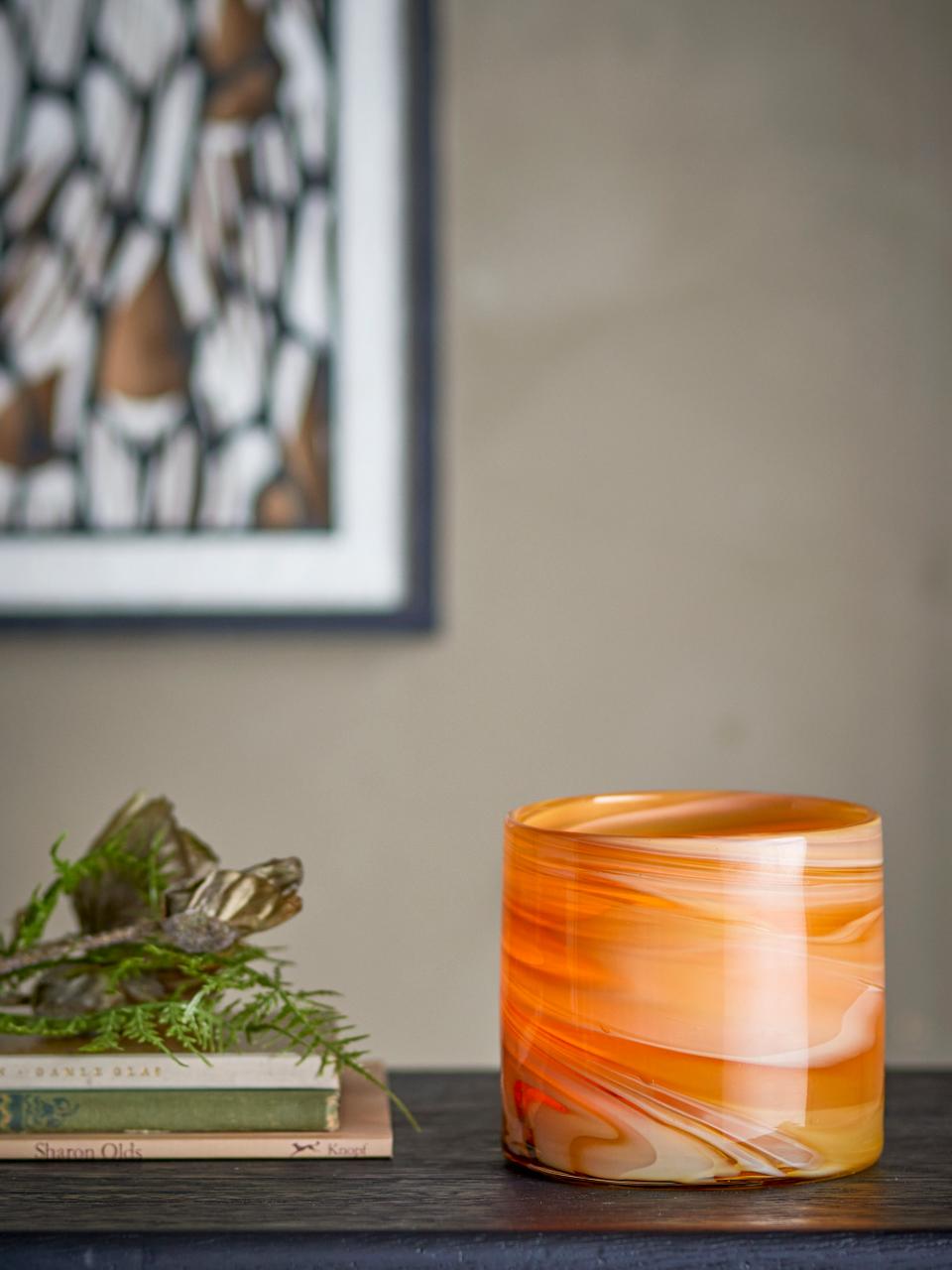Sylas Teelichthalter, Orange, Glas
