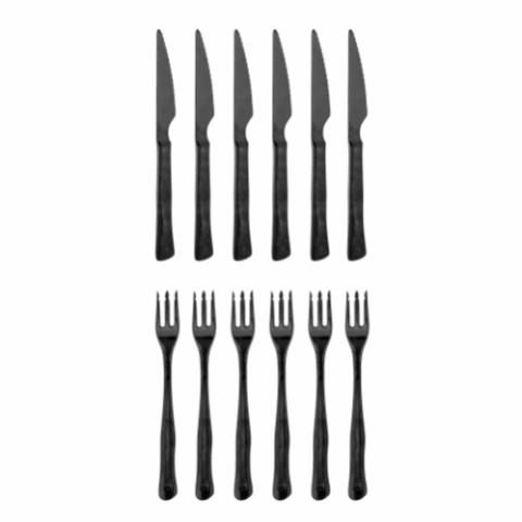 Ollin Steak Cutlery, Multipack, Black, Stainless Steel