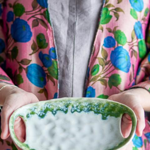 Prim Assiette de service, Verte, Grès