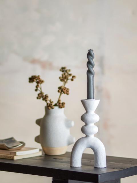 Syra Candle Holder, White, Polyresin