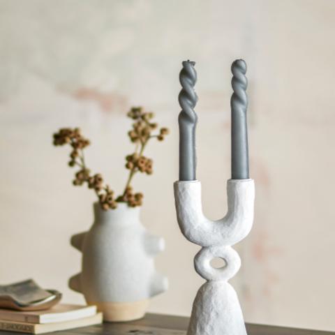 Syra Candle Holder, White, Polyresin