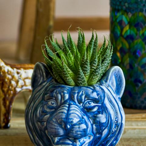 Abner Pot de fleurs, Bleu, Grès